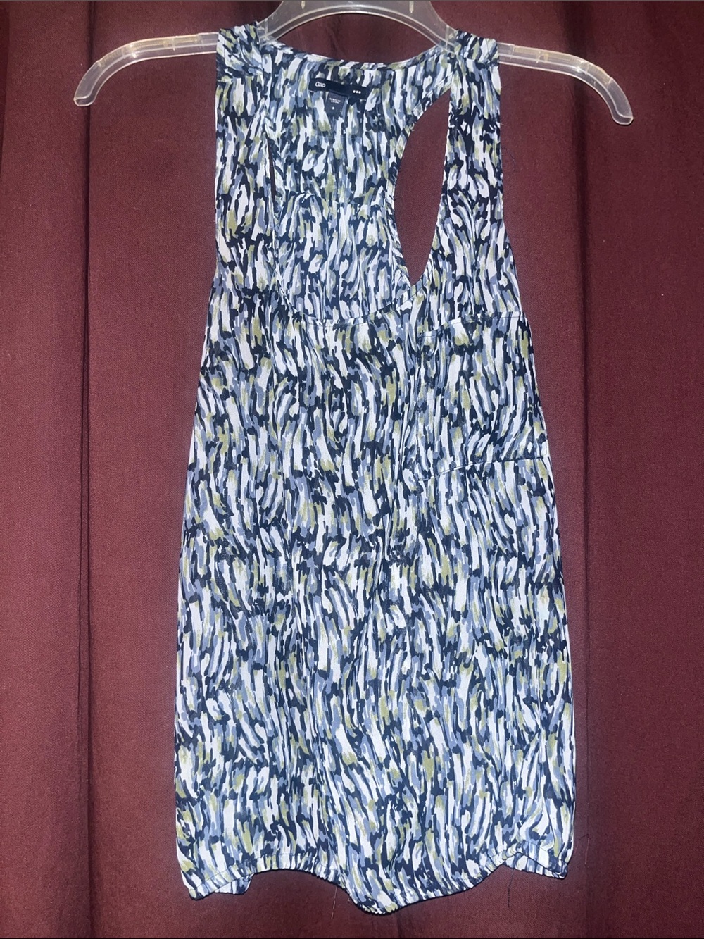 Sleeveless Abstract Print Tank Top - Blue/Olive